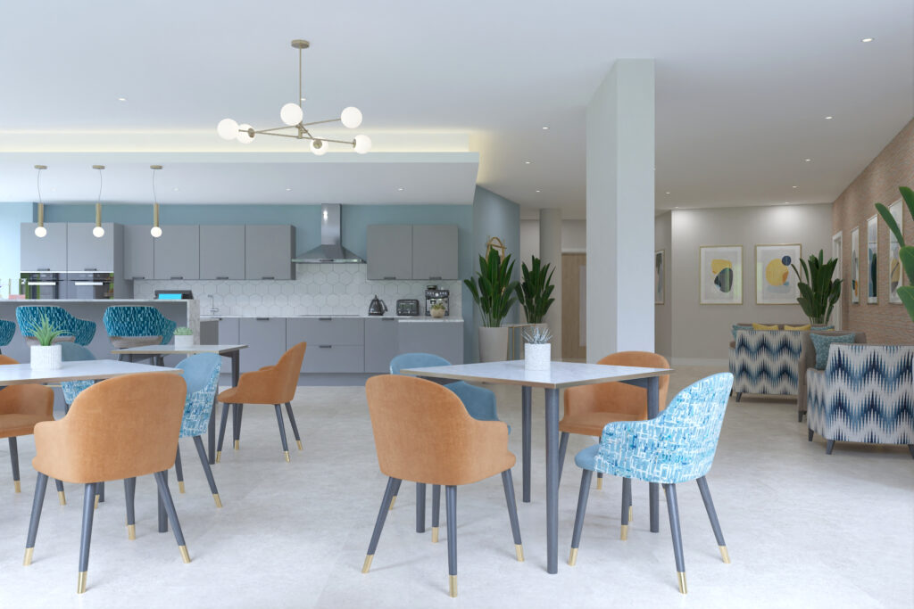 spacious residents communal kitchen with modern interiors at The Wharf